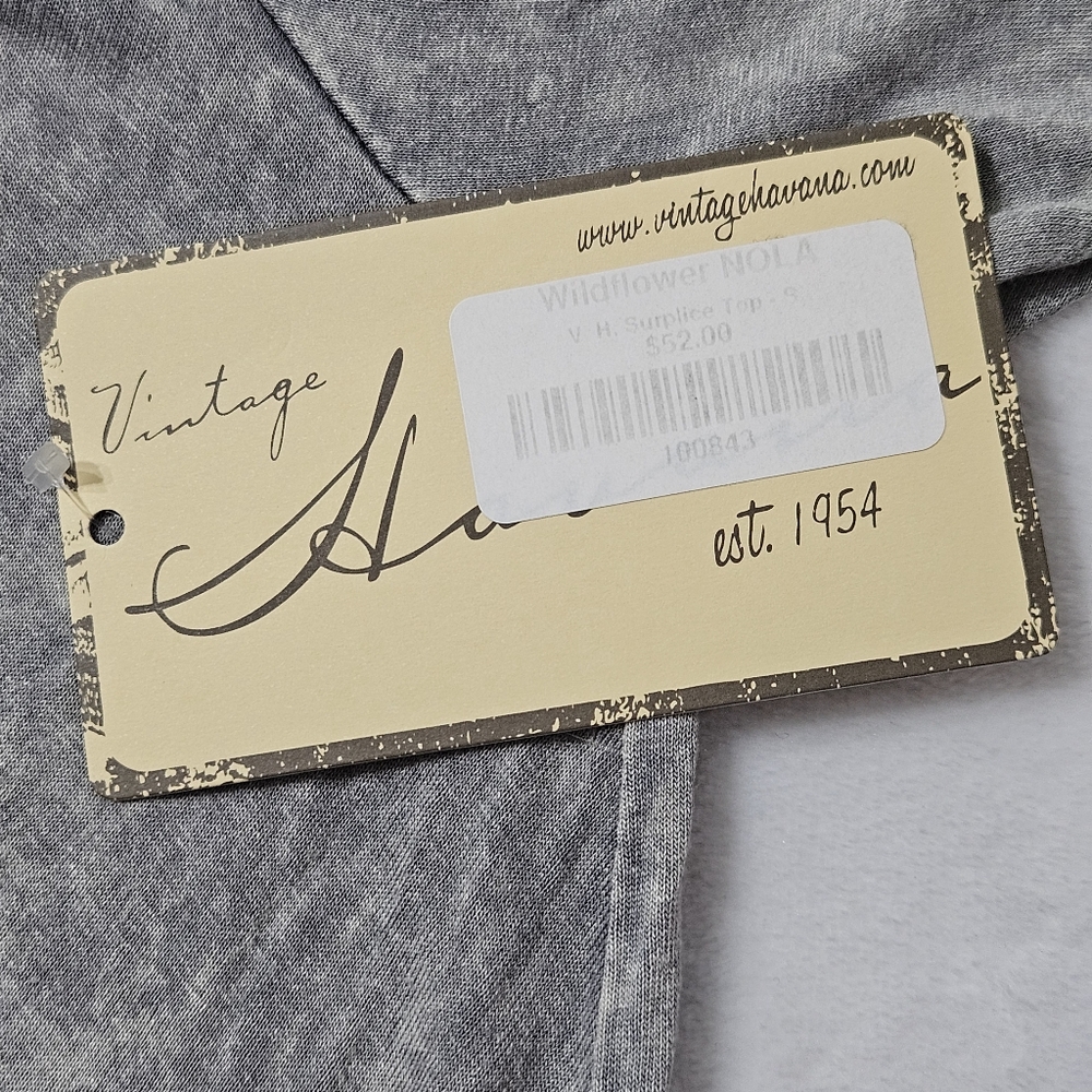 NWT Vintage Havana grey mineral wash faux wrap long sleeve surplice shirt Small - Picture 4 of 7